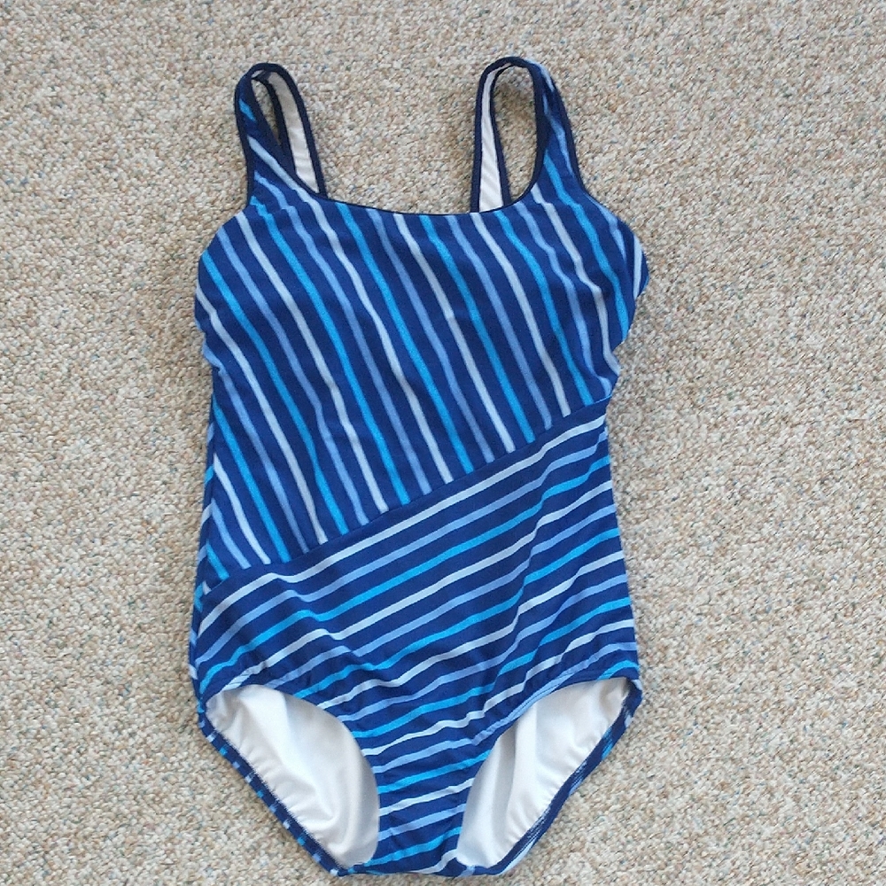 NWOT Lands' End Striped Swim Bathing Suit 12 Petite